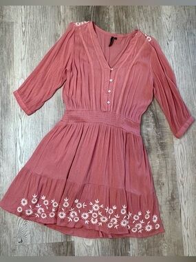 L.O.V by Westside Dress Embroidered 3/4 Sleeves Mini Women’s Size M cottagecore